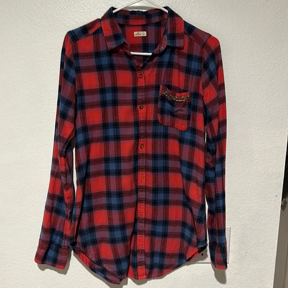Hollister Sz S Flannel Button Down Shirt Red Blue